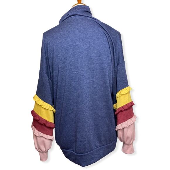 Raw Edge Ruffle Colorful Sleeve Oversized Sweatshirt - Picture 3 of 5